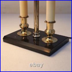 Vintage Brass Bouillotte Candlestick Table Lamp Pair Black Marble Colonial MCM