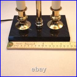 Vintage Brass Bouillotte Candlestick Table Lamp Pair Black Marble Colonial MCM