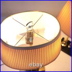 Vintage Brass Bouillotte Candlestick Table Lamp Pair Black Marble Colonial MCM