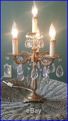 Vintage Brass Crystal Candelabra Table, Vintage Candelabra Table Lamps Crystals