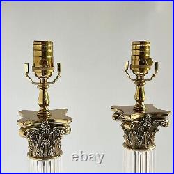 Vintage Brass Crystal Table Lamp Wildwood Corinthian Column Single or Pair Avail