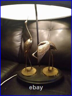 Vintage Brass Dancing Cranes Table Lamp Good Working Condition