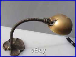 Vintage Brass Desk Lamp Light Table Shell Fan Base Banker Old 1940/50's