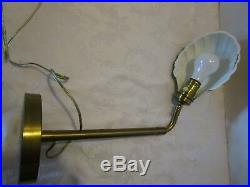 Vintage Brass Desk Lamp Shell Shade Dual Adjustable Mid-century 15-17 tall