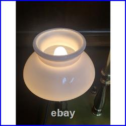 Vintage Brass Double Arm Student Library Table/Desk Lamp Milk Glass Shades Eagle