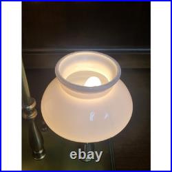 Vintage Brass Double Arm Student Library Table/Desk Lamp Milk Glass Shades Eagle