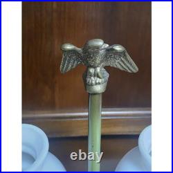 Vintage Brass Double Arm Student Library Table/Desk Lamp Milk Glass Shades Eagle