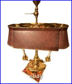 Vintage Brass Finish Bouillotte Table Lamp Adjustable Burgundy Metal Tole Shade