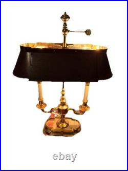 Vintage Brass Finish Bouillotte Table Lamp Adjustable Burgundy Metal Tole Shade