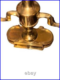 Vintage Brass Finish Bouillotte Table Lamp Adjustable Burgundy Metal Tole Shade