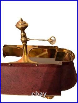 Vintage Brass Finish Bouillotte Table Lamp Adjustable Burgundy Metal Tole Shade