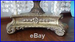 Vintage Brass Hanging Crystal Prism Chandelier Table Lamp Hollywood Regency 3 wa