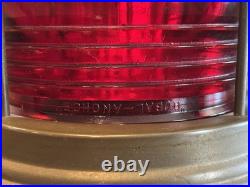 Vintage Brass Nautical Table Lamp RUBAL Anchor Red Fresnel Glass Shade
