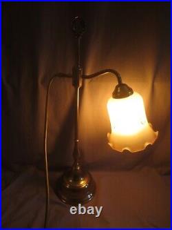 Vintage Brass Table Electric Light Lamp & Etched Glass Shade Rewired Pat Tested