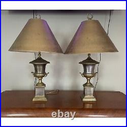 Vintage Brass Two Tone Urn Table Lamps 26 Tall One Pair