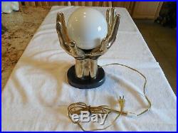Vintage Brass and Marble Hand Table Lamp with Globe