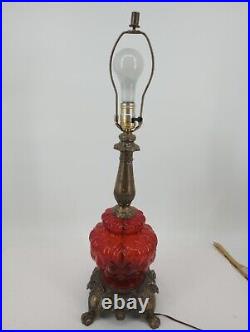 Vintage Brice Red Glass Hollywood Regency 3 Way Table Lamp 28 In