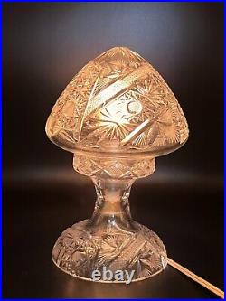 Vintage Brilliant Cut Glass Crystal Mushroom Shade Small Table Lamp, 9 1/2 Tall