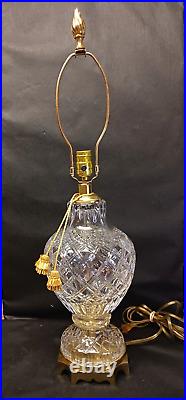 Vintage Brilliant Thick Cut Crystal & Brass Heavy Table Lamp Clear 3 Way Switch