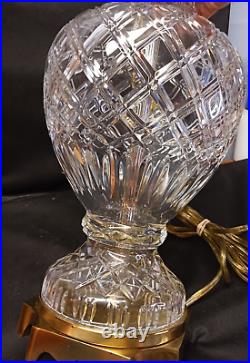 Vintage Brilliant Thick Cut Crystal & Brass Heavy Table Lamp Clear 3 Way Switch