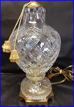 Vintage Brilliant Thick Cut Crystal & Brass Heavy Table Lamp Clear 3 Way Switch