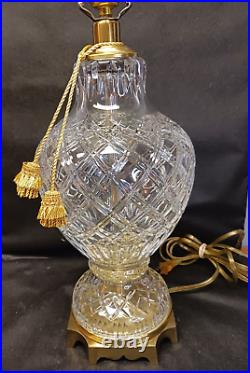 Vintage Brilliant Thick Cut Crystal & Brass Heavy Table Lamp Clear 3 Way Switch