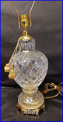 Vintage Brilliant Thick Cut Crystal & Brass Heavy Table Lamp Clear 3 Way Switch