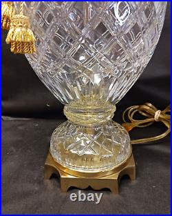 Vintage Brilliant Thick Cut Crystal & Brass Heavy Table Lamp Clear 3 Way Switch