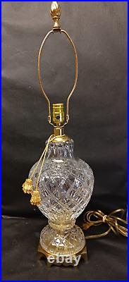 Vintage Brilliant Thick Cut Crystal & Brass Heavy Table Lamp Clear 3 Way Switch