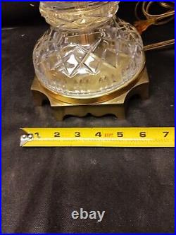 Vintage Brilliant Thick Cut Crystal & Brass Heavy Table Lamp Clear 3 Way Switch