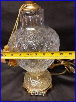 Vintage Brilliant Thick Cut Crystal & Brass Heavy Table Lamp Clear 3 Way Switch