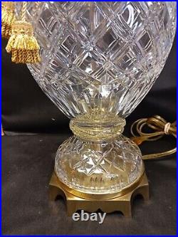 Vintage Brilliant Thick Cut Crystal & Brass Heavy Table Lamp Clear 3 Way Switch