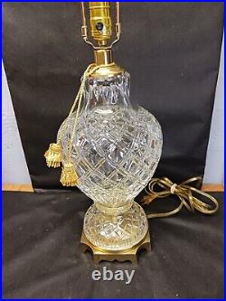 Vintage Brilliant Thick Cut Crystal & Brass Heavy Table Lamp Clear 3 Way Switch