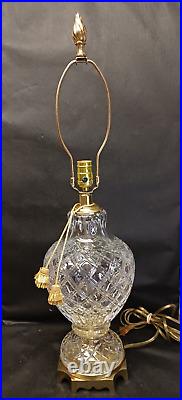 Vintage Brilliant Thick Cut Crystal & Brass Heavy Table Lamp Clear 3 Way Switch