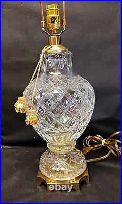 Vintage Brilliant Thick Cut Crystal & Brass Heavy Table Lamp Clear 3 Way Switch