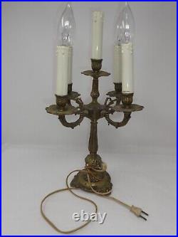 Vintage Bronze Candelabra Portable Electric Table Lamp 5 Lights