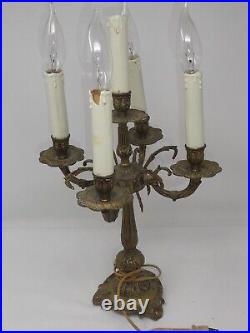 Vintage Bronze Candelabra Portable Electric Table Lamp 5 Lights