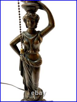 Vintage Bronze Grecian Woman Figural Table Lamp Ornate Bronze Statue 22 Tested