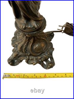 Vintage Bronze Grecian Woman Figural Table Lamp Ornate Bronze Statue 22 Tested