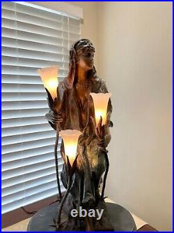 Vintage Bronze Seated Egyptian Princess by Guellot Figural 3 Lights Table lamp