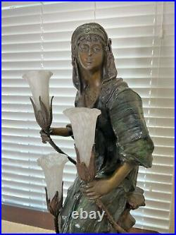 Vintage Bronze Seated Egyptian Princess by Guellot Figural 3 Lights Table lamp