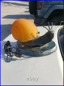 Vintage Bronze Snail Art Glass Shell Table Lamp Marble Base