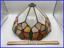Vintage Bronze Table Two Light Lamp With Stained Glass Shade 20