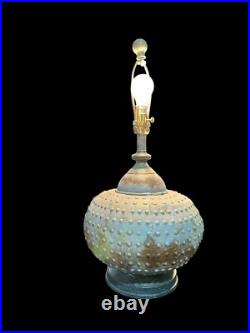 Vintage Brutalist Table Lamp Barrel Texture Blue Green Patina Metal Tested Works