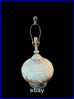 Vintage Brutalist Table Lamp Barrel Texture Blue Green Patina Metal Tested Works Vintage Brutalist Table Lamp Barrel Texture Blue Green Patina Metal Tested Works