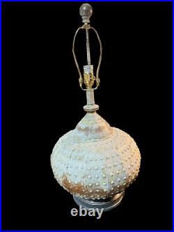 Vintage Brutalist Table Lamp Barrel Texture Blue Green Patina Metal Tested Works Vintage Brutalist Table Lamp Barrel Texture Blue Green Patina Metal Tested Works