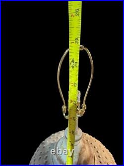 Vintage Brutalist Table Lamp Barrel Texture Blue Green Patina Metal Tested Works