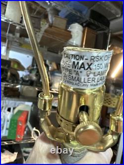 Vintage Brutalist Table Lamp Barrel Texture Blue Green Patina Metal Tested Works