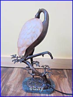 Vintage C. 1996 Tin Chi Andrea Sedek Bronze Crane Table lamp, Pink glass