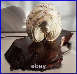 Vintage California redwood & seashell table lamp